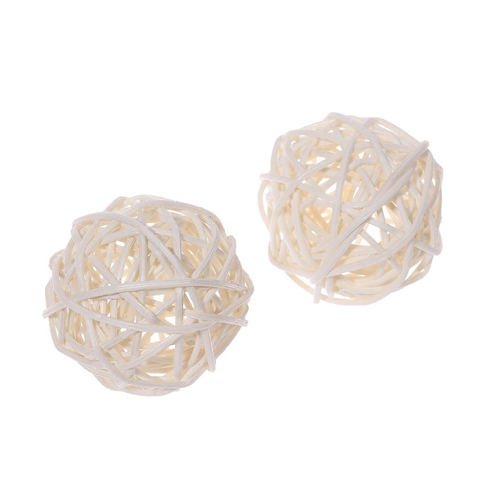 Шар декоративный из лианы, набор 2 шт., размер 1 шт. — 5 см, цвет белый Шар декоративный из лианы, набор 2 шт., размер 1 шт. — 5 см, цвет белый
