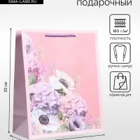Пакет подарочный ламинированный &laquo;Цветочная радость&raquo;, нежно - розовый, 26&times;12&times;32 см