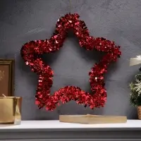 Светодиодная фигура из мишуры &laquo;Звезда красная&raquo; 30&times;5 см, 20 LED, батарейки AG10&times;3 (в комплекте), свечение тёплое белое