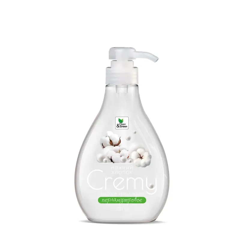 Крем-мыло жидкое с перламутром "Cremy" нежный хлопок с дозатором 250 мл. Clean&Green CG8407