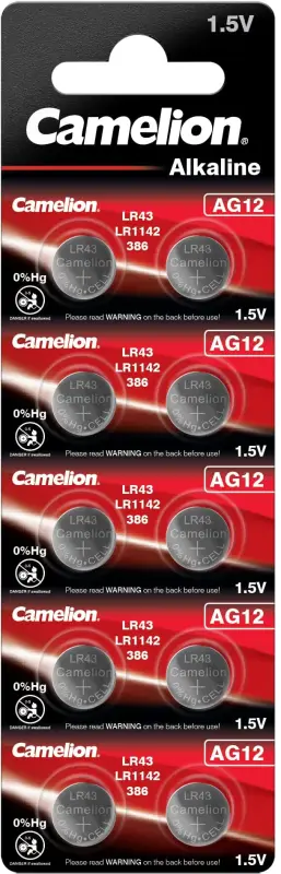 Батарейка Camelion G12/LR1142/LR43/386A/186 BL10 Alkaline 1.5V (10/100/3600) Батарейка Camelion G12/LR1142/LR43/386A/186 BL10 Alkaline 1.5V (10/100/3600)