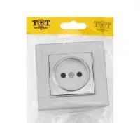 Розетка TOT Glossy Glass, 10 А, стекло, скрытая, одноместная, без заземления, серебристая