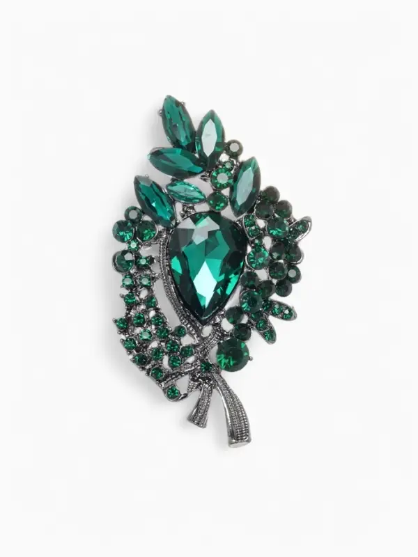 Брошь &laquo;Императрица&raquo;, ветвь, цвет изумрудный в сером металле