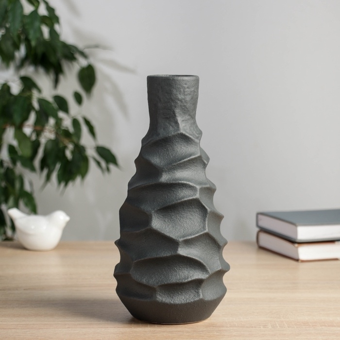 Керамическая ваза декоративная настольная «Майлз», для цветов, сухоцветов, d-5 см, 24.5×11 см, чёрный Керамическая ваза декоративная настольная «Майлз», для цветов, сухоцветов, d-5 см, 24.5×11 см, чёрный