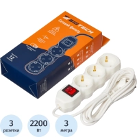 Сетевой фильтр BigTech ST310-3-W(3р/3м/10А/2,2кВт/3х0,75 мм2/белый)