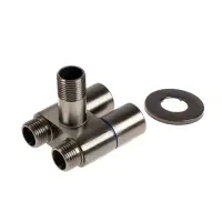 Кран двойной ZEIN engr, 1/2" &times; 1/2", два вентиля, кран-букса керамика, нерж. сталь, графит