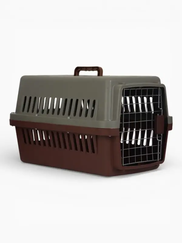 Переноска для животных с металлической дверью 59 x 36 x 35 см,серо-кофейная (+поддон решотко   10807