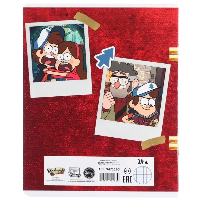 Тетрадь в клетку 24 листа, 5 видов МИКС, частичный уф-лак, обложка мелованный картон, &laquo;Гравити Фолз&raquo;