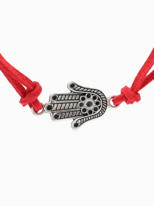 Браслет-оберег &laquo;Красная нить&raquo;, талисман защиты, рука Хамса классическая, цвет чернёное серебро, 18 см