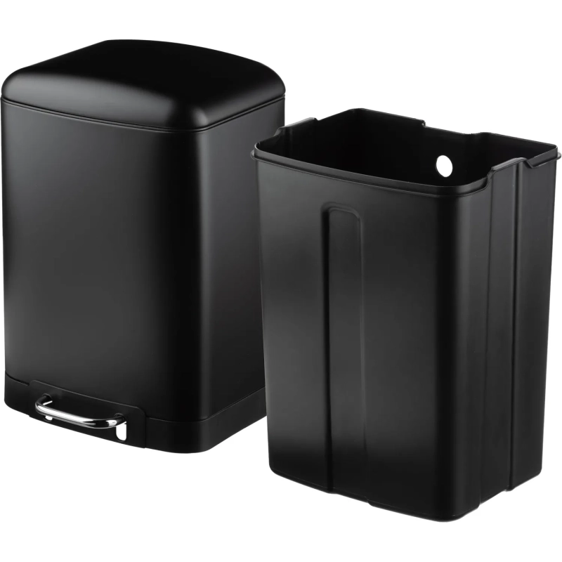 Ведро мусорное с педалью и доводчиком Luscan 12л,черное,прямоуг,металл