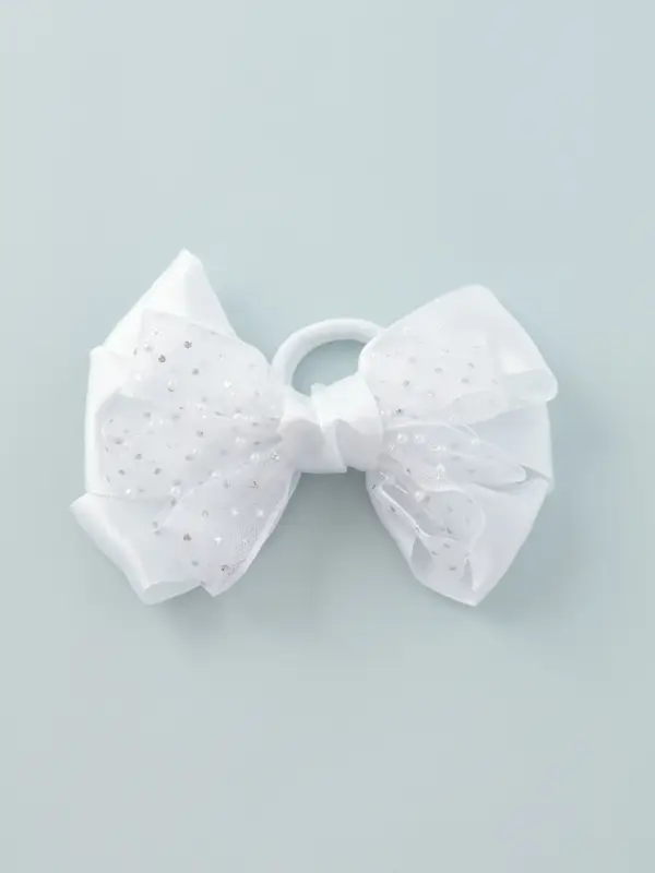 Бант для волос на резинке &laquo;Школьница&raquo;, маленькие бусинки и блёстки, 12 см, белый