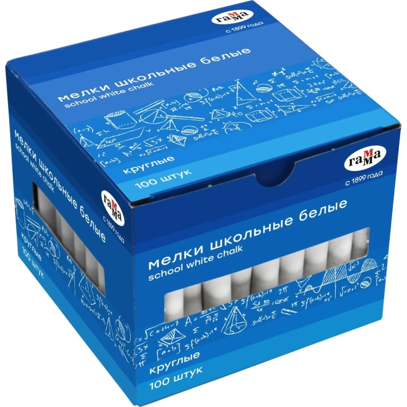 Мел школьный Гамма белые 100 штук, мягкие, круглые, 2308194