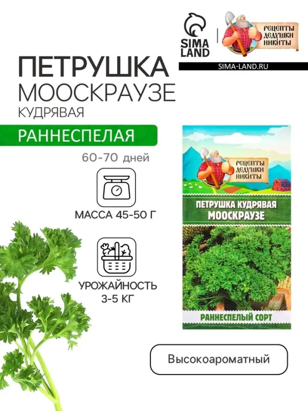 Семена Петрушка кудрявая &laquo;Мооскраузе&raquo;, 2 г, &laquo;Рецепты дедушки Никиты&raquo;