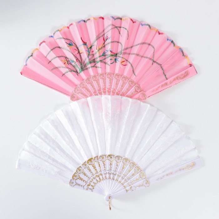 Веер пластик, текстиль  Веер пластик, текстиль "Вышивка" МИКС 23 см