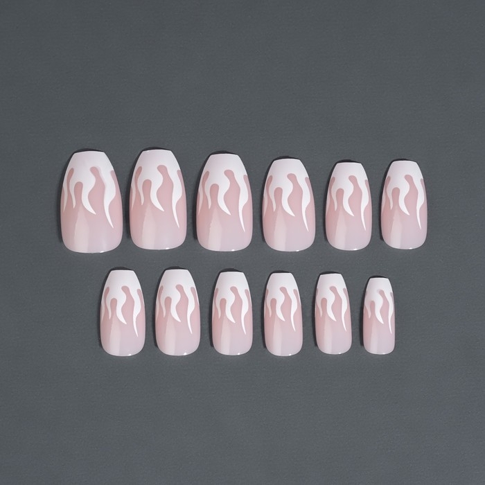 Накладные ногти &laquo;Fire&raquo;, 12 шт, с клеевыми пластинами, форма балерина, розовые, белые