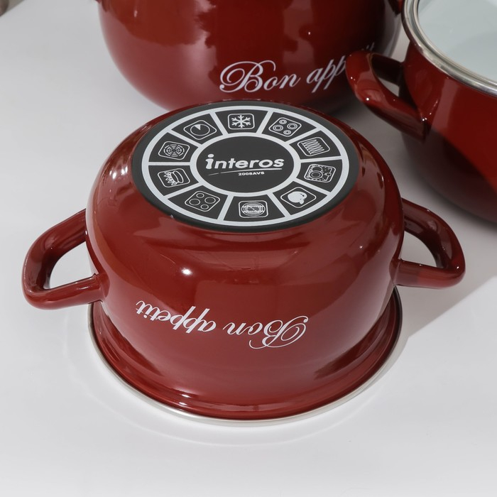 Набор эмалированных кастрюль «Бордо», 3 предмета: 2,1 л, 3,1 л, 4 л, индукция, цвет бордовый Набор эмалированных кастрюль «Бордо», 3 предмета: 2,1 л, 3,1 л, 4 л, индукция, цвет бордовый