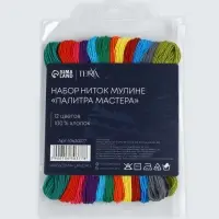 Нитки мулине TEIRA, 8&plusmn;1 м, набор 12 шт., хлопок, разноцветные