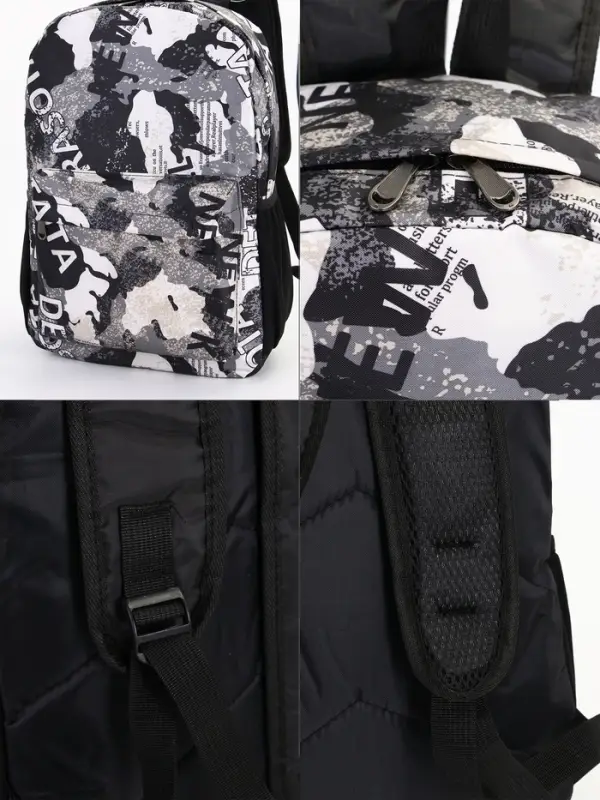 Рюкзак школьный на молнии, с принтом, размер 30&times;13&times;42 см, чёрный