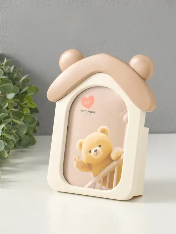 Фоторамка пластик карандашница 10х15 см "Домик с ушками мишки" бело-бежевый 4,8х16,7х20 см   1096452