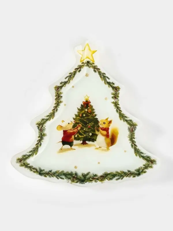 Блюдо сервировочное ёлочка Блюдо сервировочное ёлочка "Новогоднее зверята" 24,5х24,7х2 см