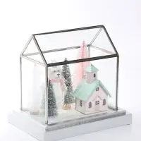 Фигура с подсветкой &laquo;Белый мишка у домика с елями&raquo;, 24.5&times;17&times;22.5 см, стекло