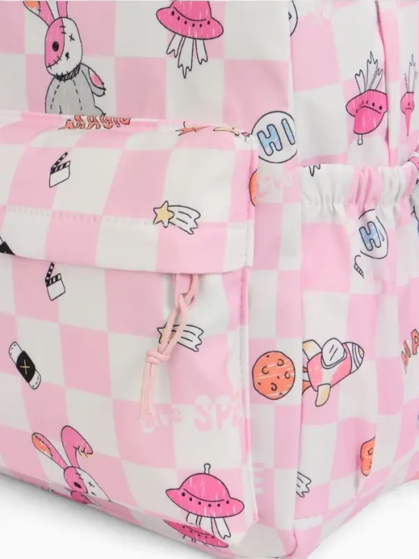 Рюкзак школьный на молнии, с карманами, в клетку, 28&times;11.5&times;40 см, розовый