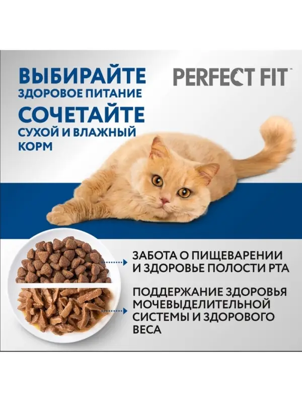 Сухой корм Perfect Fit для домашних кошек, курица, 650 г