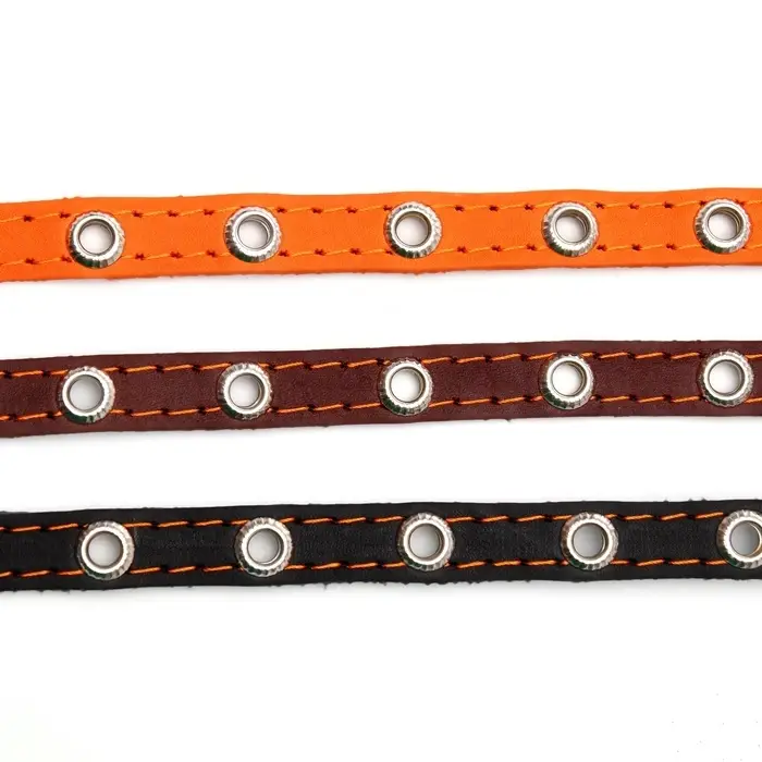 Ошейник кожаный однослойный с рифлеными люверсами, 35&times;1.2 см, ОШ 10-28 см, безразмерный, микс цветов
