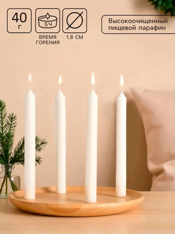 Набор хозяйственных свечей парафиновых, 1.8&times;17.5 см, 5 ч, 40 г, 4 шт.