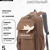 Рюкзак школьный, &laquo;Уставший кот&raquo;, 5 карманов, 2 отделения, 31&times;13.5&times;45 см, коричневый