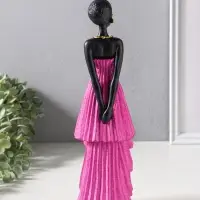 Сувенир полистоун "Девушка в ярко-розовом платье с оборками" чёрный 9х8,5х30,5 см