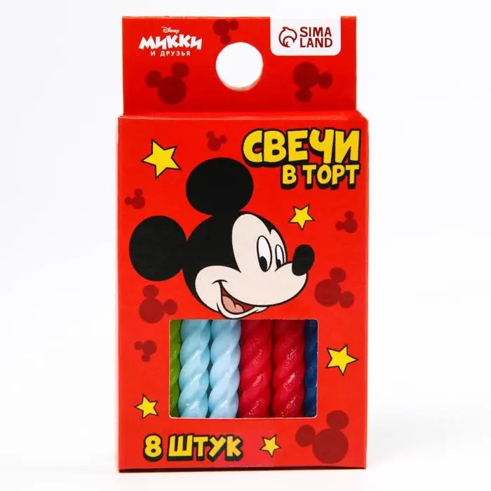 Свечи для торта &laquo;С Днем Рождения&raquo;, набор 8 штук, Микки Маус