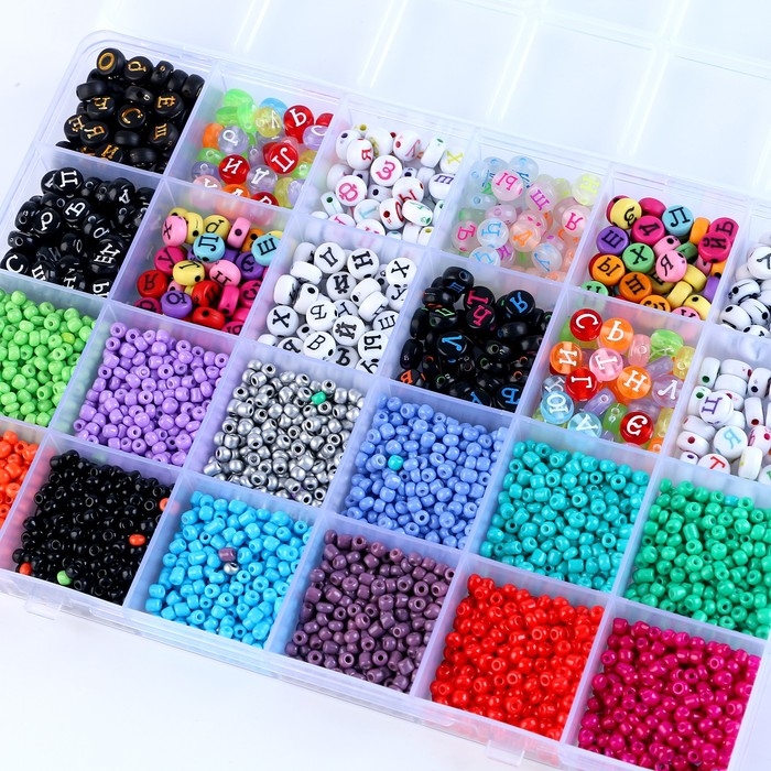 Набор для создания украшений, набор цвета, 24 вида бусин, леска, ножницы, пинцет Набор для создания украшений, набор цвета, 24 вида бусин, леска, ножницы, пинцет