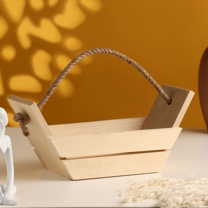 Кашпо деревянное двуреечное, ручка веревка 26,5х12,5х9,5 см натуральный Кашпо деревянное двуреечное, ручка веревка 26,5х12,5х9,5 см натуральный