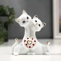 Фигурка керамика &laquo;Котята с сердцем со стразами&raquo;, белый с золотом, 10.2 см