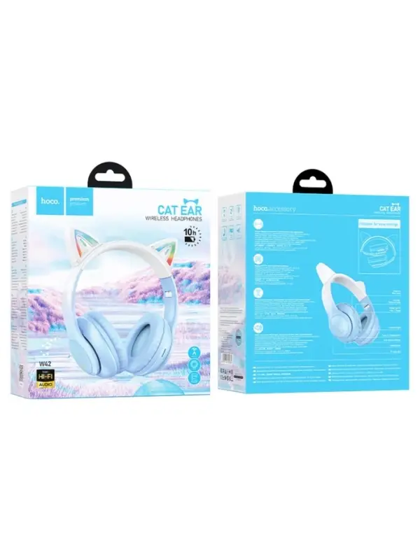 Наушники беспроводные, полноразмерные, с ушками кошки, Hoco W42, Bluetooth 5.0, с шумоподавлением, с микрофоном, 400 мАч, синие