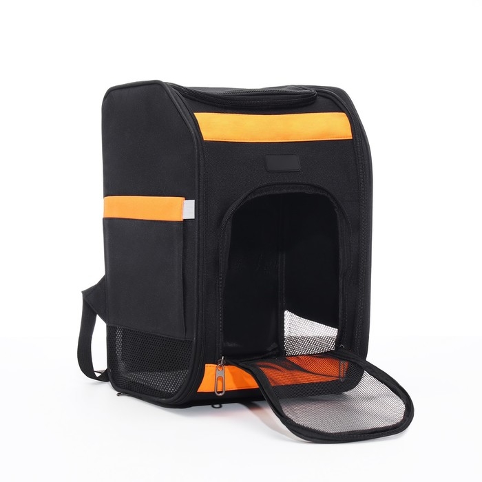 Рюкзак для переноски кошек и собак, БРЕЗЕНТ, 30*27*40 см, чёрно-оранжевый Рюкзак для переноски кошек и собак, БРЕЗЕНТ, 30*27*40 см, чёрно-оранжевый