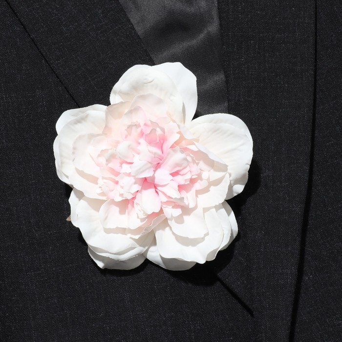 Брошь-заколка текстильная «Цветок» пион, цвет бело-розовый Брошь-заколка текстильная «Цветок» пион, цвет бело-розовый