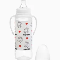 Бутылочка для кормления M&B &laquo;Люблю молоко&raquo;, классическое горло, с ручками, от 3 мес., 250 мл., белый