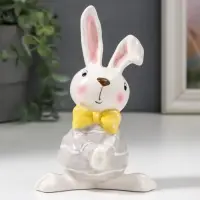 Сувенир керамика "Стеснительный зайчик в серой кофточке, с жёлтым бантом" 14,3х6,6х9,8 см