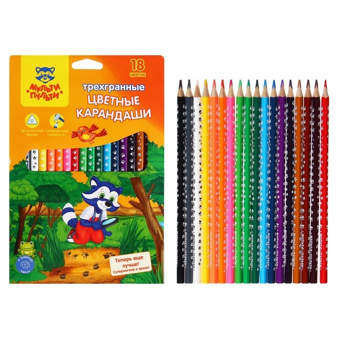Карандаши 18 цветов Карандаши 18 цветов "Енот-следопыт"