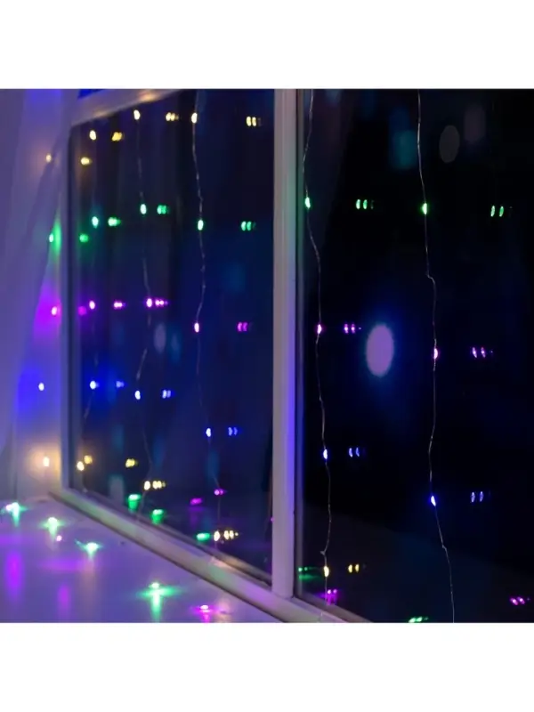 Гирлянда &laquo;Занавес&raquo; 1.6&times;1.6 м, роса, IP20, серебристая нить, 160 LED, свечение мульти, 8 режимов, 220 В