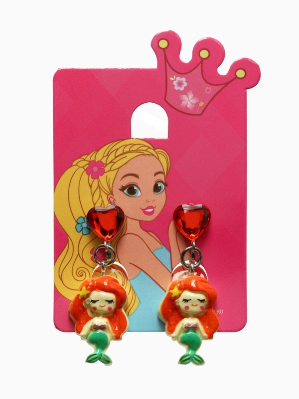 Серьги-клипсы детские  Серьги-клипсы детские "Выбражулька" русалочка с сердцем кристалл, цветные