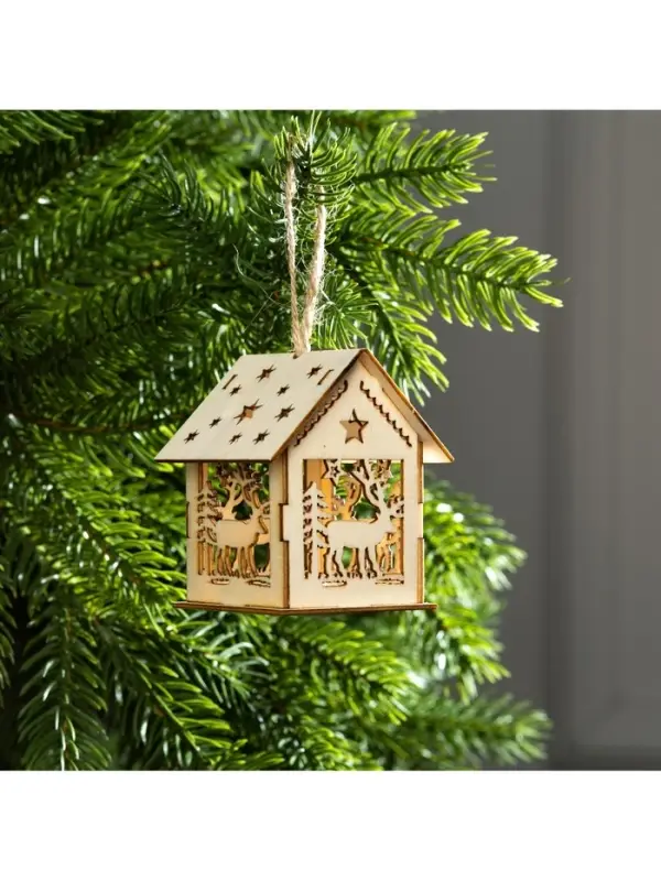 Ёлочная игрушка &laquo;Домик с оленем&raquo;, 7.5&times;6.5&times;6 см, от батареек, свечение тёплое белое