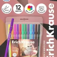 Фломастеры 12 цветов ErichKrause Prima Cat, европодвес