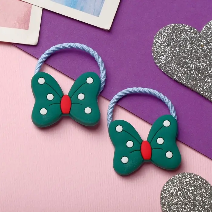 Резинка для волос Резинка для волос "Крошка" (набор 2 шт) бантик горошек, зелёный