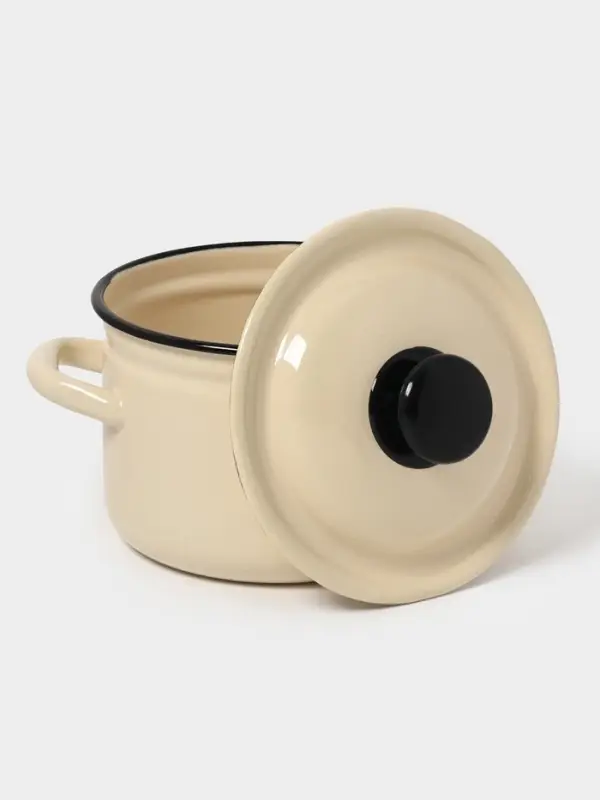 Кастрюля эмалированная, 2 л, d=17 см, с крышкой, без декора, цвет слоновой кости