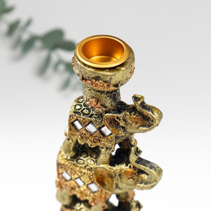 Сувенир полистоун подсвечник Сувенир полистоун подсвечник "Пирамида из 4-х слонов в попоне с зеркалами" 20х6,5х3 см