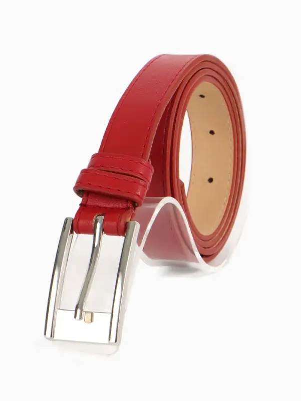 Ремень женский, 110&times;2.7 см, пряжка металл, серебристая, красный