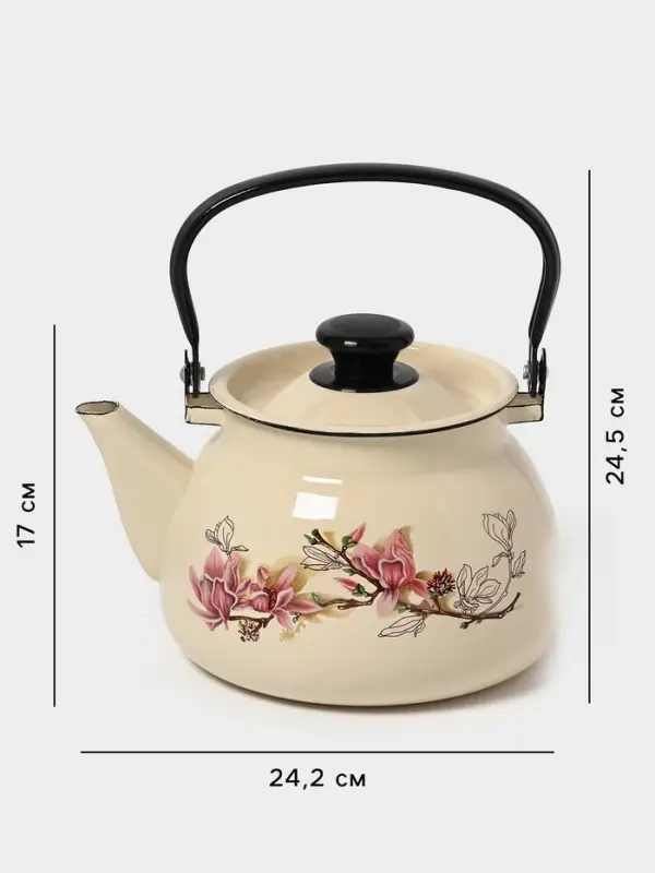 Чайник эмалированный &laquo;Магнолия&raquo;, 3 л, металлическая ручка, слоновой кости